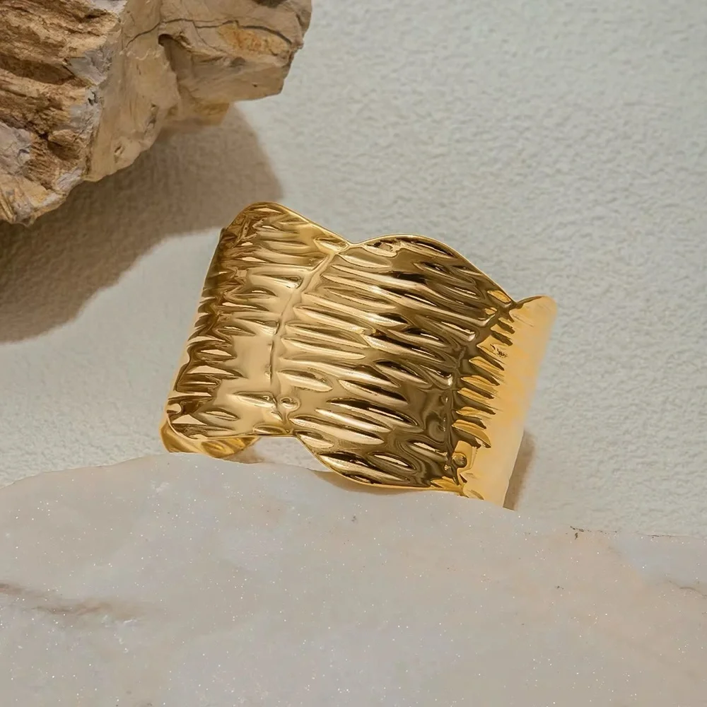 18K Gold Plated Textured Cuff Bracelet - Picture 3 of 6